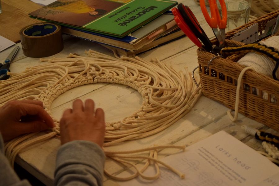 Learning how to make a macrame wreath