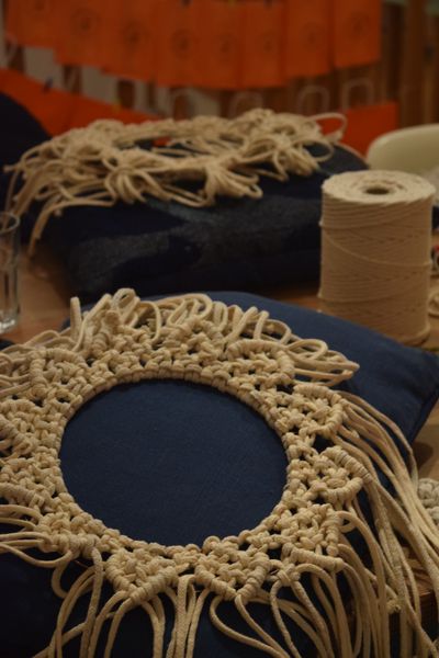 Macrame wreath making in progress