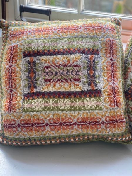 Close up of Fairisle knitted cushion
