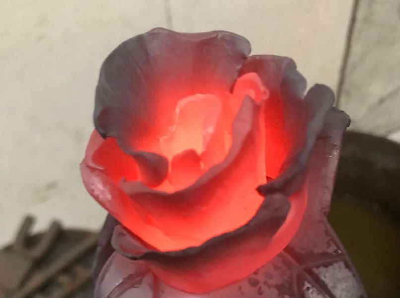 A beautifully forged iron rose made by Richard Bent, master blacksmith