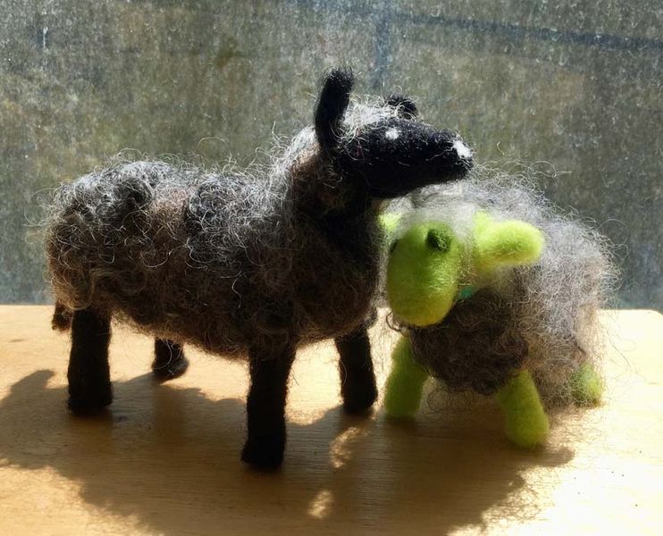 Needle felted funky sheep made by students