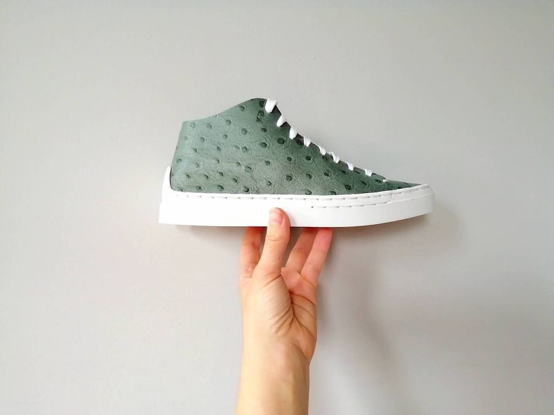 Handmade sea green leather sneaker
