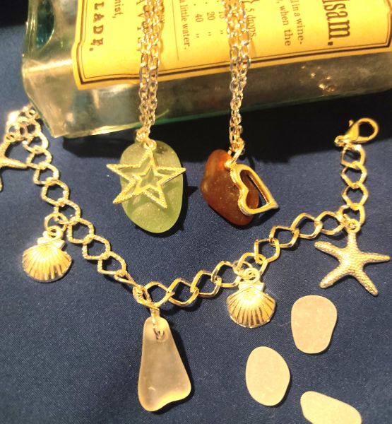 Combine Scottish seaglass with silver plated charms and chains.