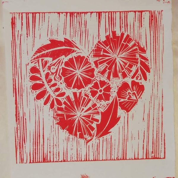 Heart lino print