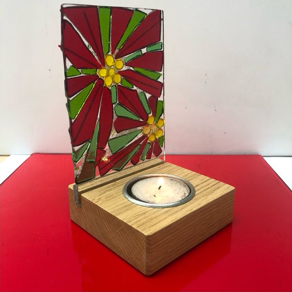 Fused Glass Poinsettia Night Light Holder for Christmas 