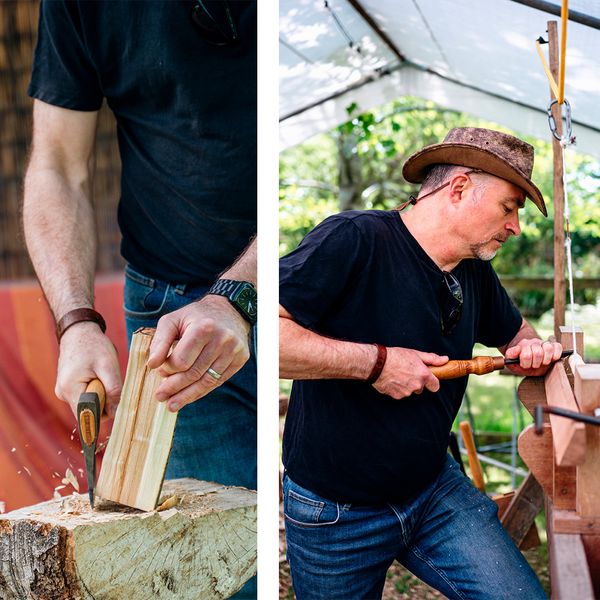 Using the axe and pole lathe