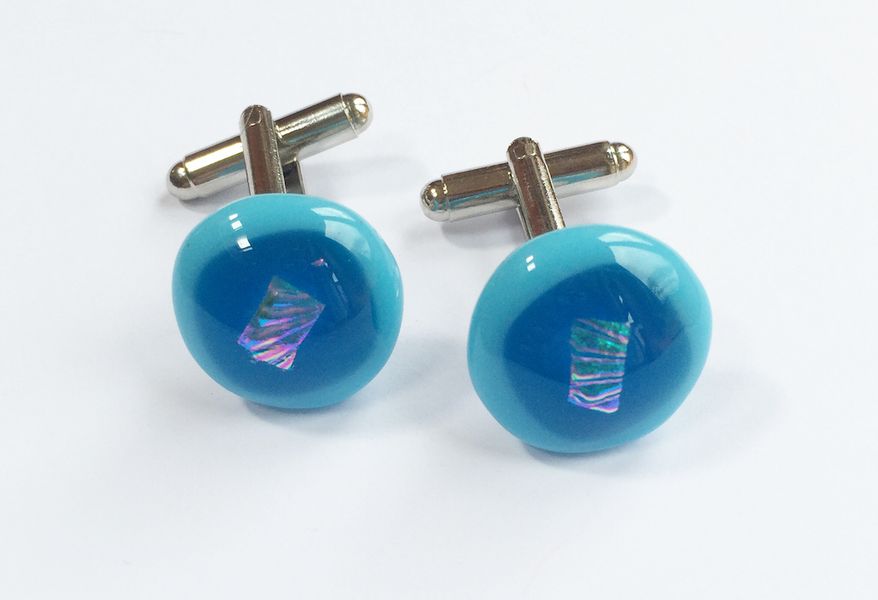 cufflinks with light and mid blue glass