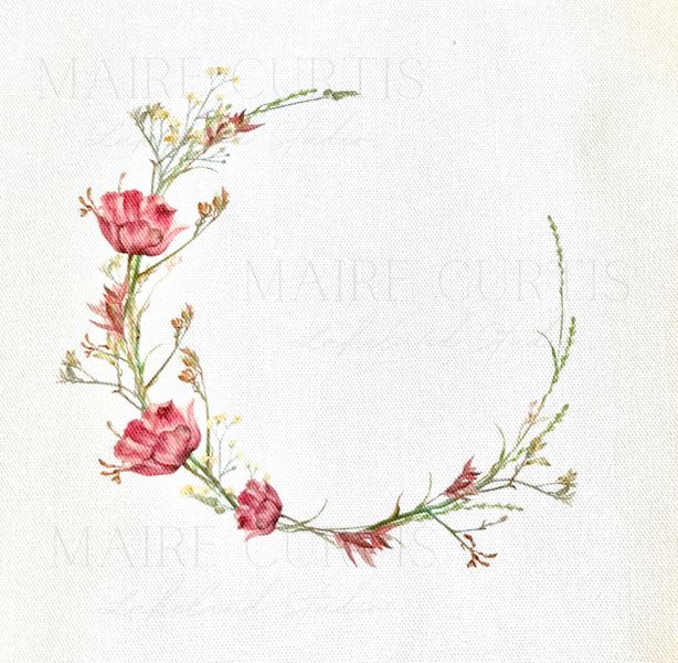 Poppy wreath cotton linen embroidery panel from Maire Curtis Lakeland Studio