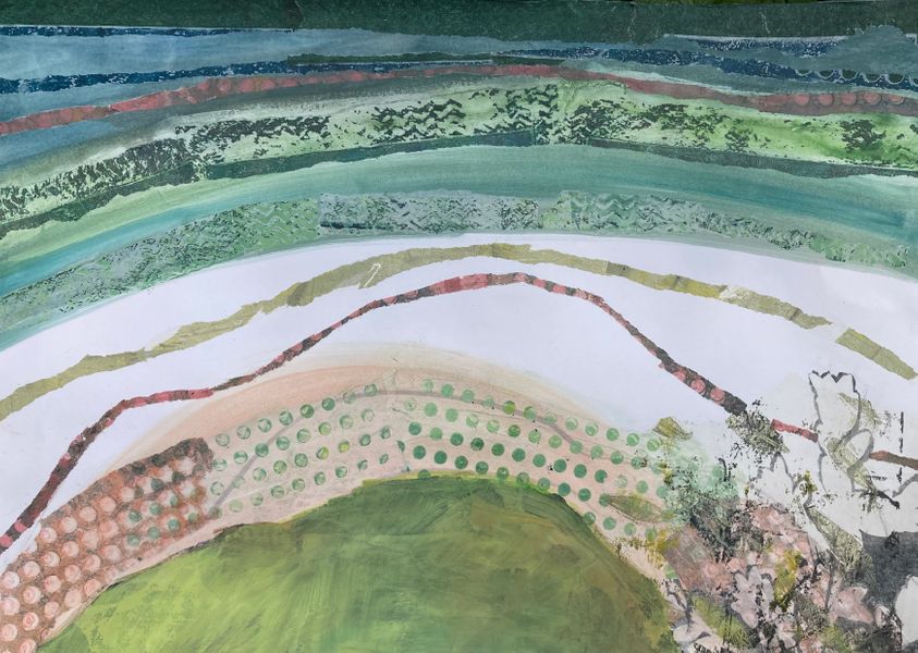 Meadow contours - painting and gelli print collage