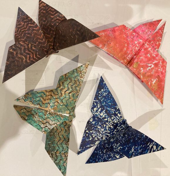 using gelli prints for origami ... enjoying the colours and textures