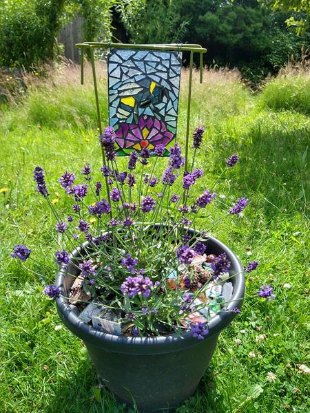 stained glass mosaic garden sun catcher bee lavender