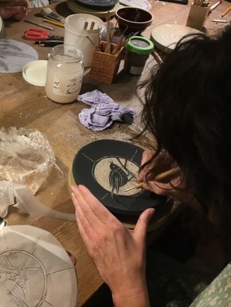 Removing background on a Sgraffito plate