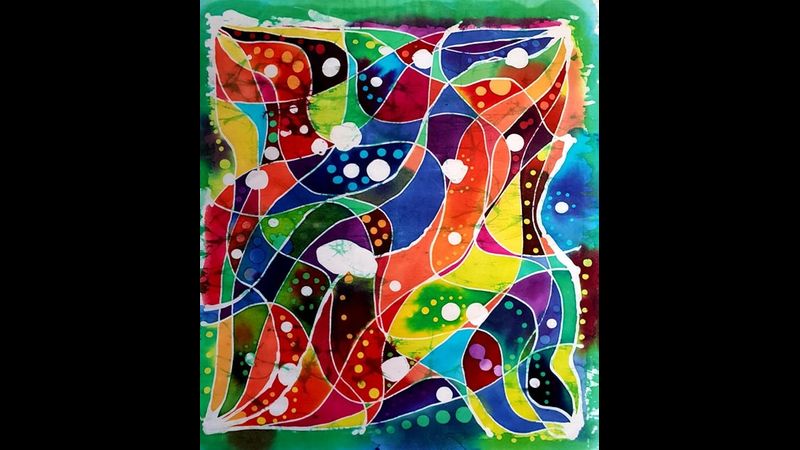 An abstract Batik made on a full day workshop with Crafts in the Valley in Hebden Bridge.