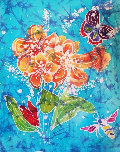 A lovely floral batik made by a Crafts in the Valley workshop guest in Hebden Bridge, West Yorkshire