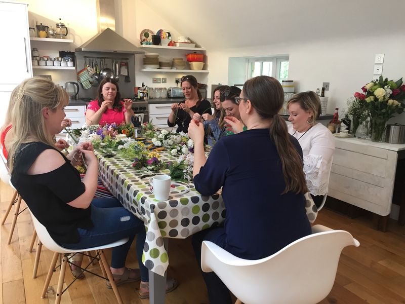 Flower crown making hen party at The Arienas Collective in Edinburgh