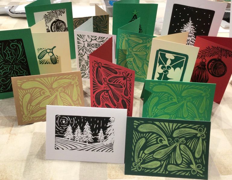 A selection of Linocut Christmas cards