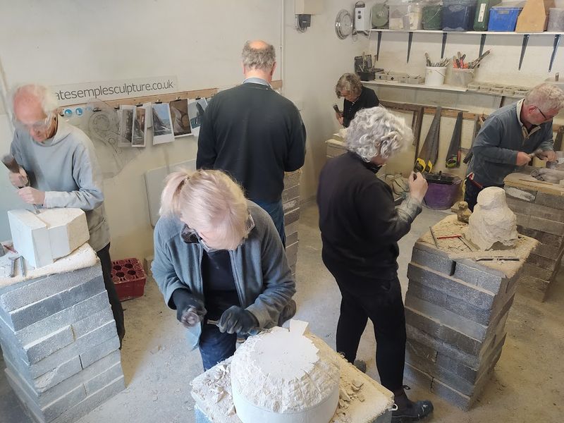 Busy class at work in The Stone Carving Studio