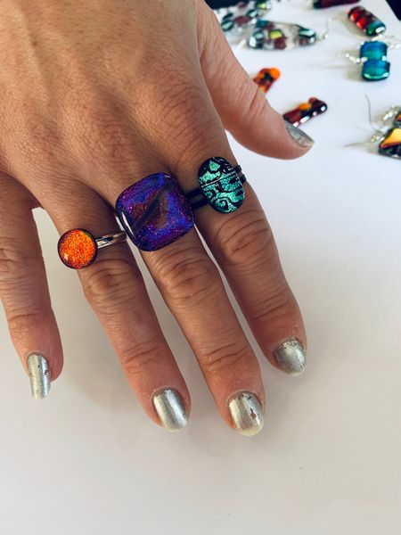 Dichroic glass rings student makes