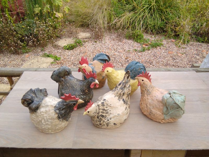 A fabulous chicken workshop, some of these were created by students from their own chickens.