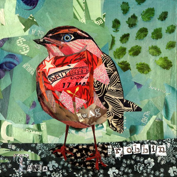 "Robbin'"  Origina Mixed Media Collage by Tania - this is an example of what can be achieved on the taster workshop.