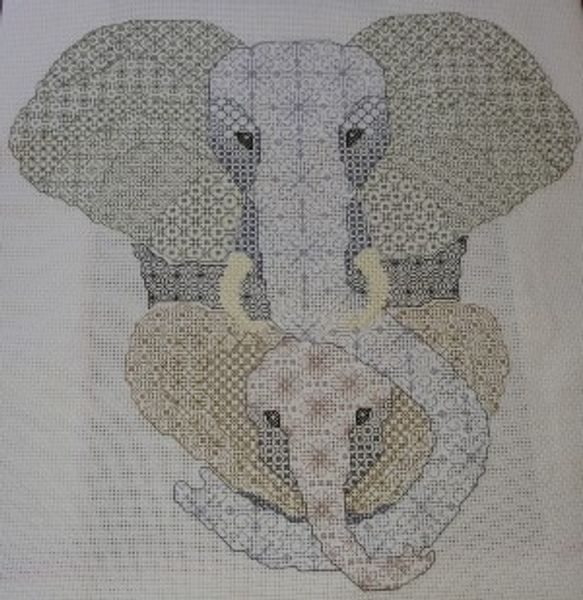 Stitched Blackwork Elephant & Calf from DoodleCraft Design