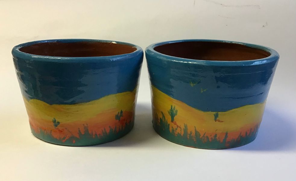 terracotta under glaze painted pots