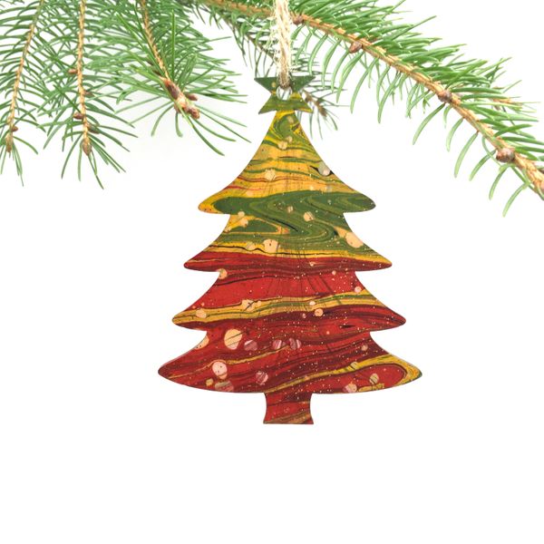 Christmas Marbled Woodcut Tree