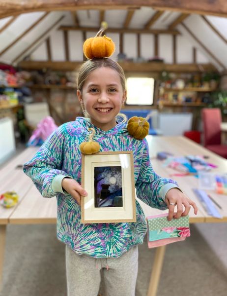 Halloween needle felted pumpkins and woolly painting