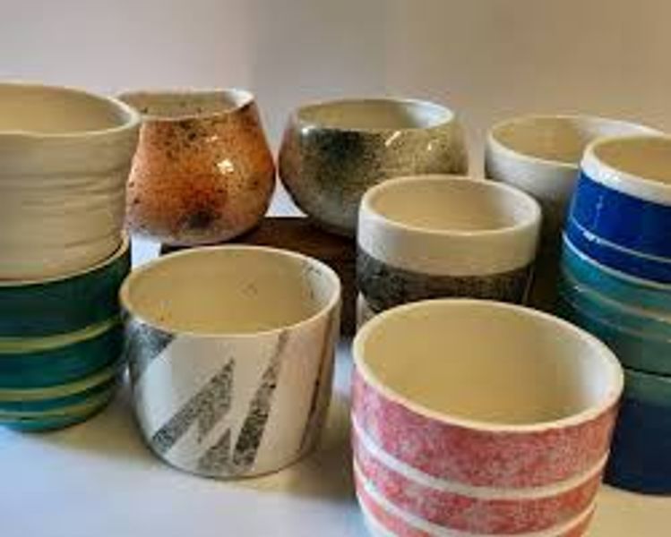 Thrown pots,  couples potter's wheel. Geraldine Francis Ceramics Nr. Devizes