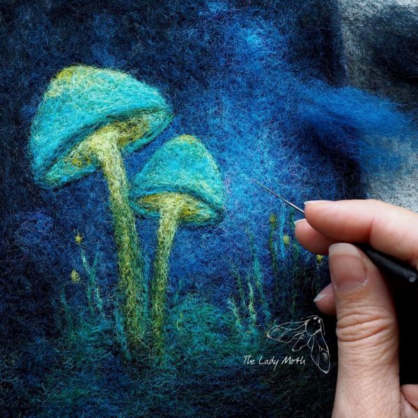 Glowing Mushrooms wool painting
