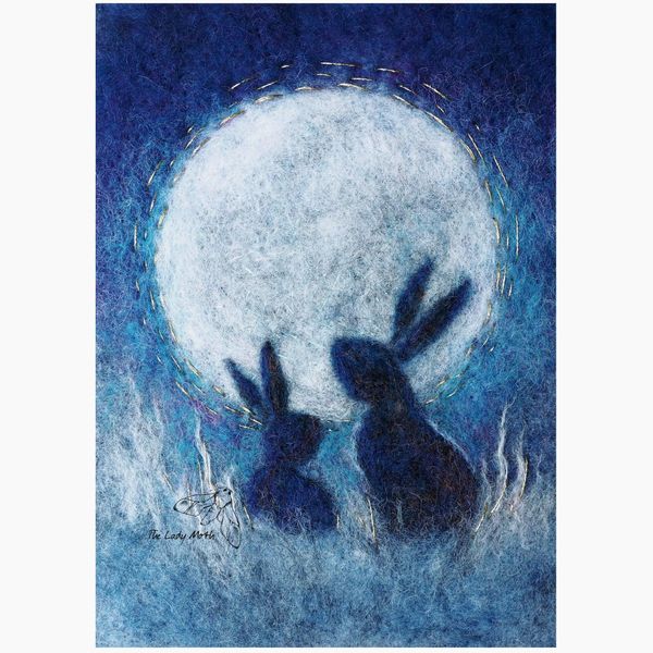 Moon Hares wool painting