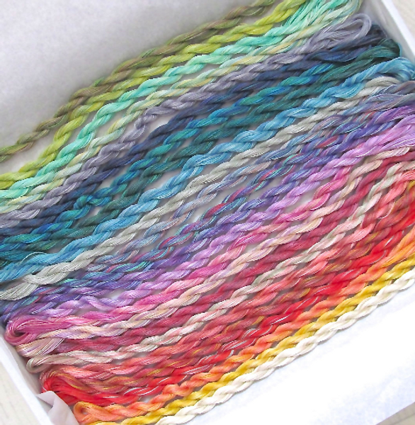 A rainbow selection of variegated threads.