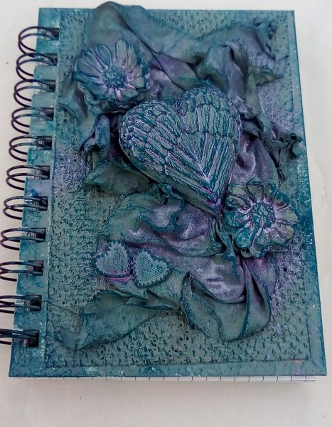 c6 journal partial fabric sculpture - Clay embellishments added