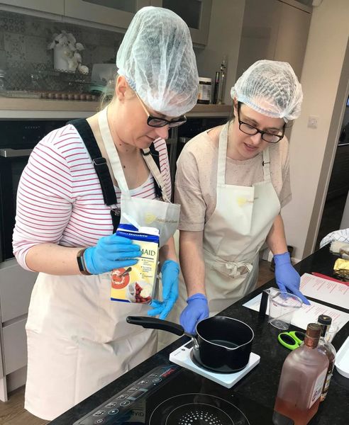 Hens making a ganache