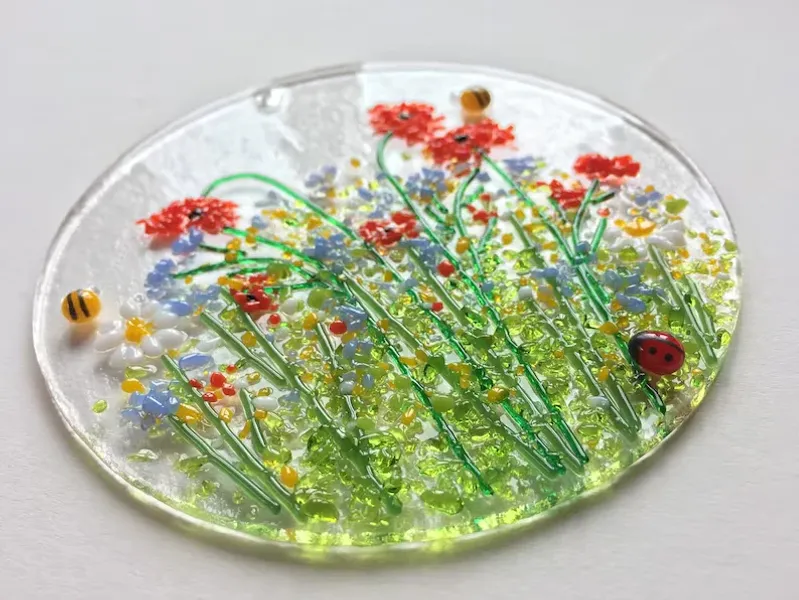 Fused glass meadow panel