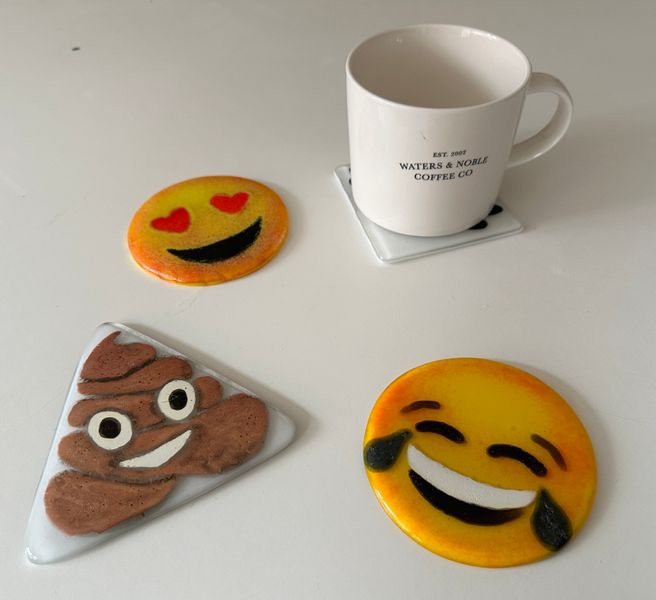 Glass emoji coasters 