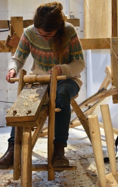 Shaping stool legs on a shaving horse
