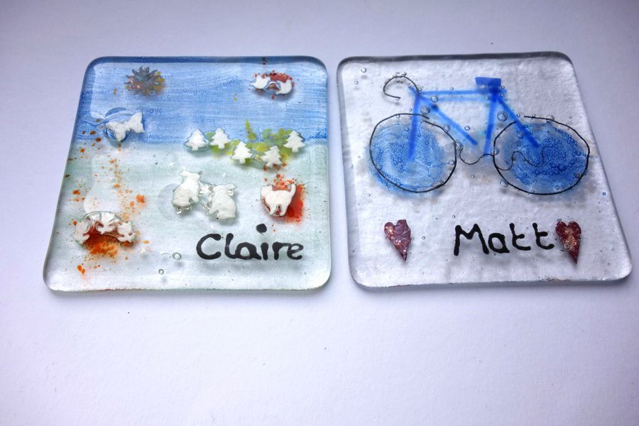 Fused Glass Tile or Coaster Pair class, Leyland Studio