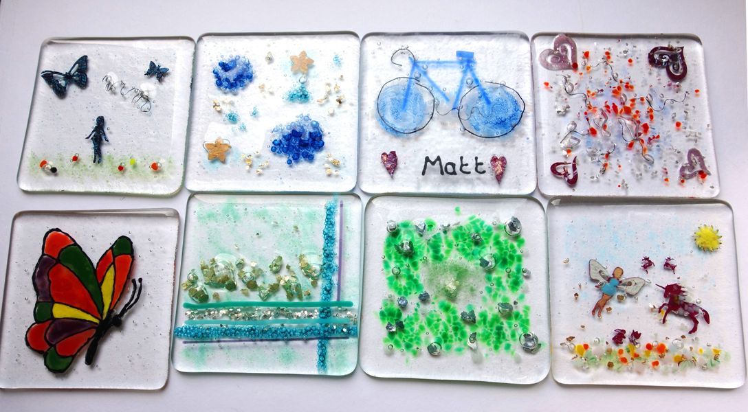 Fused glass tile or coaster pair class, Leyland studio