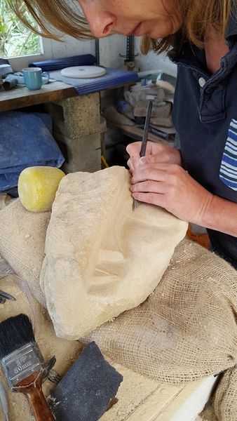 Alison at work on her lovely face sculpture