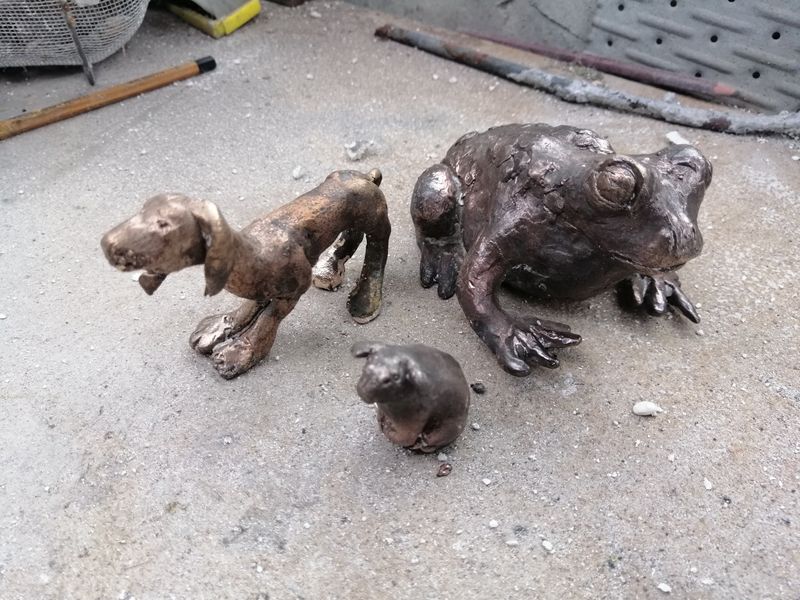 A trio of bronze animals