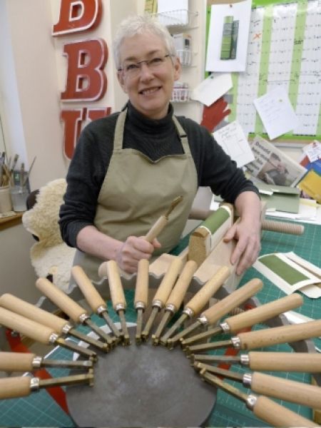 Laura in her bindery