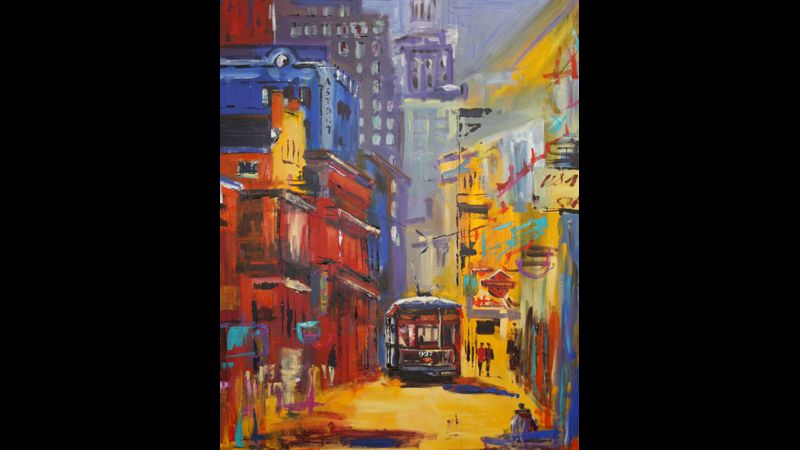 New Orleans tram in acrylic
