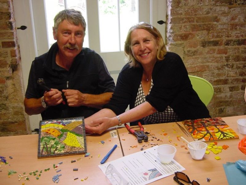 Students on mosaic workshop in North Yorkshire