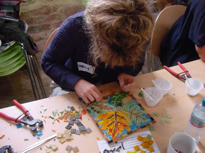 Students on a mosaic workshop in Yorkshire