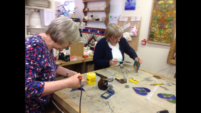 Soldering at our Beginners Stained Glass Workshop