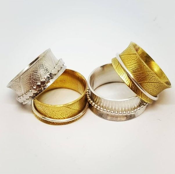 A selection of student rings, at the workshop in Warrington