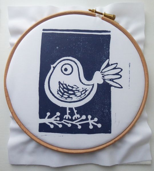 lino printing bird