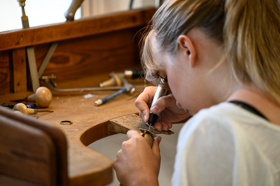 Jewellery Student using a flexshaft for stone setting workshop. 