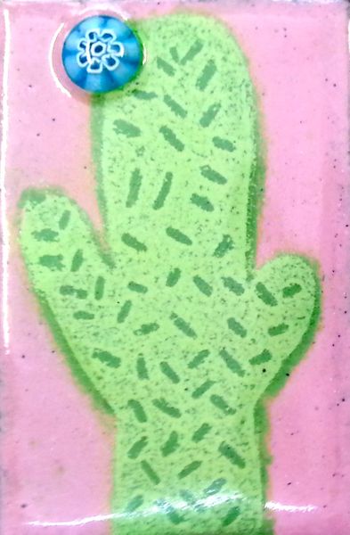 Cactus enamelled plaque made at a workshop